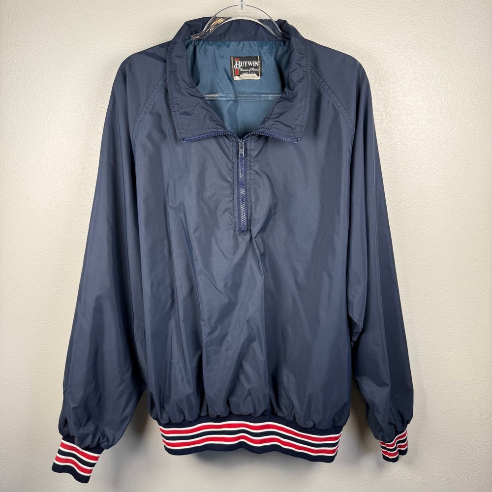 Vintage‎ Butwin Blue 1/4 Zip Pullover Windbreaker Jacket Mens